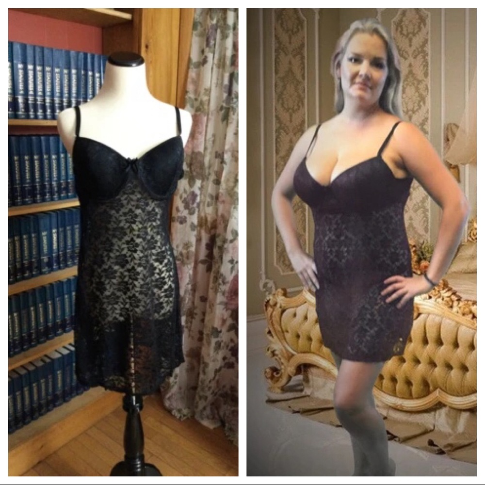 Plus Sized Black Lace Nightie with Matching Thong